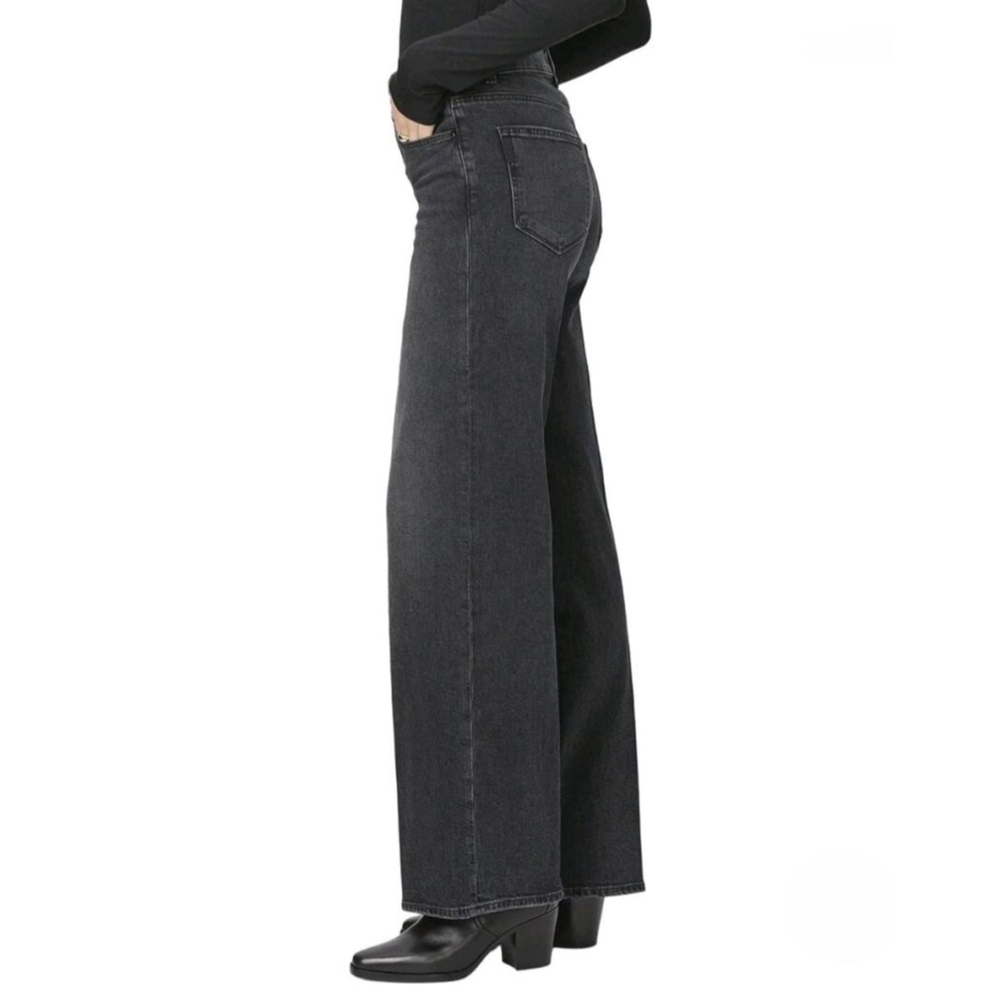 PAIGE Sasha‎ Black Manta Distressed High Rise Wide Leg Jeans #88 Size 31 - Picture 4 of 10